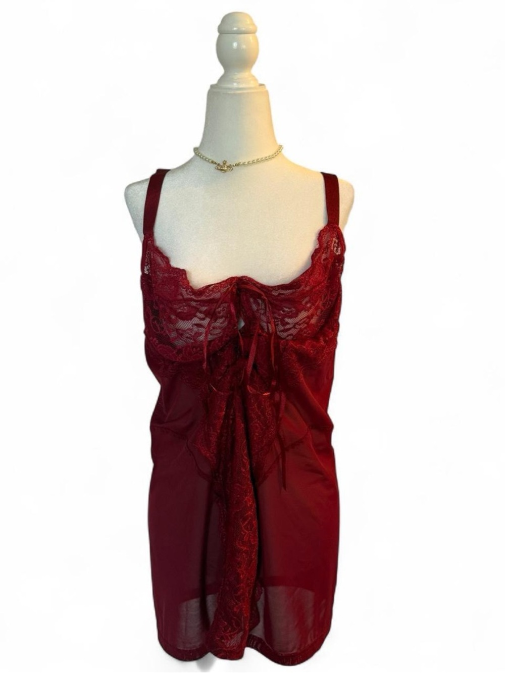 Coquette Diva Women’s Lace Chemise Slip Nightgown - Burgundy